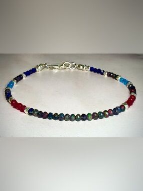 Black Opal, Swiss Blue Topaz, Pink Chalcedony, Blue Lapis with Sterling Silver